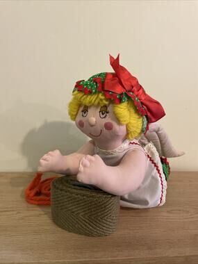 VTG 12” House of Hatten Flying Christmas Angel Fabric Yarn Ornament Decor
